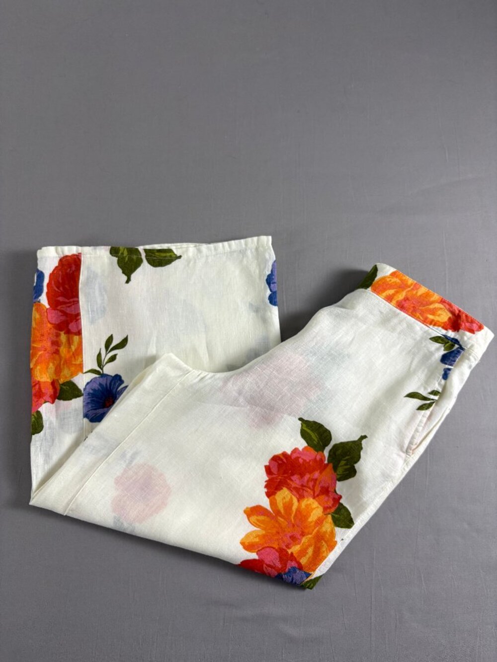 Joie 100% Linen Floral Wide Leg Pants L White Pull On Beach Resort Boho - Picture 3 of 10